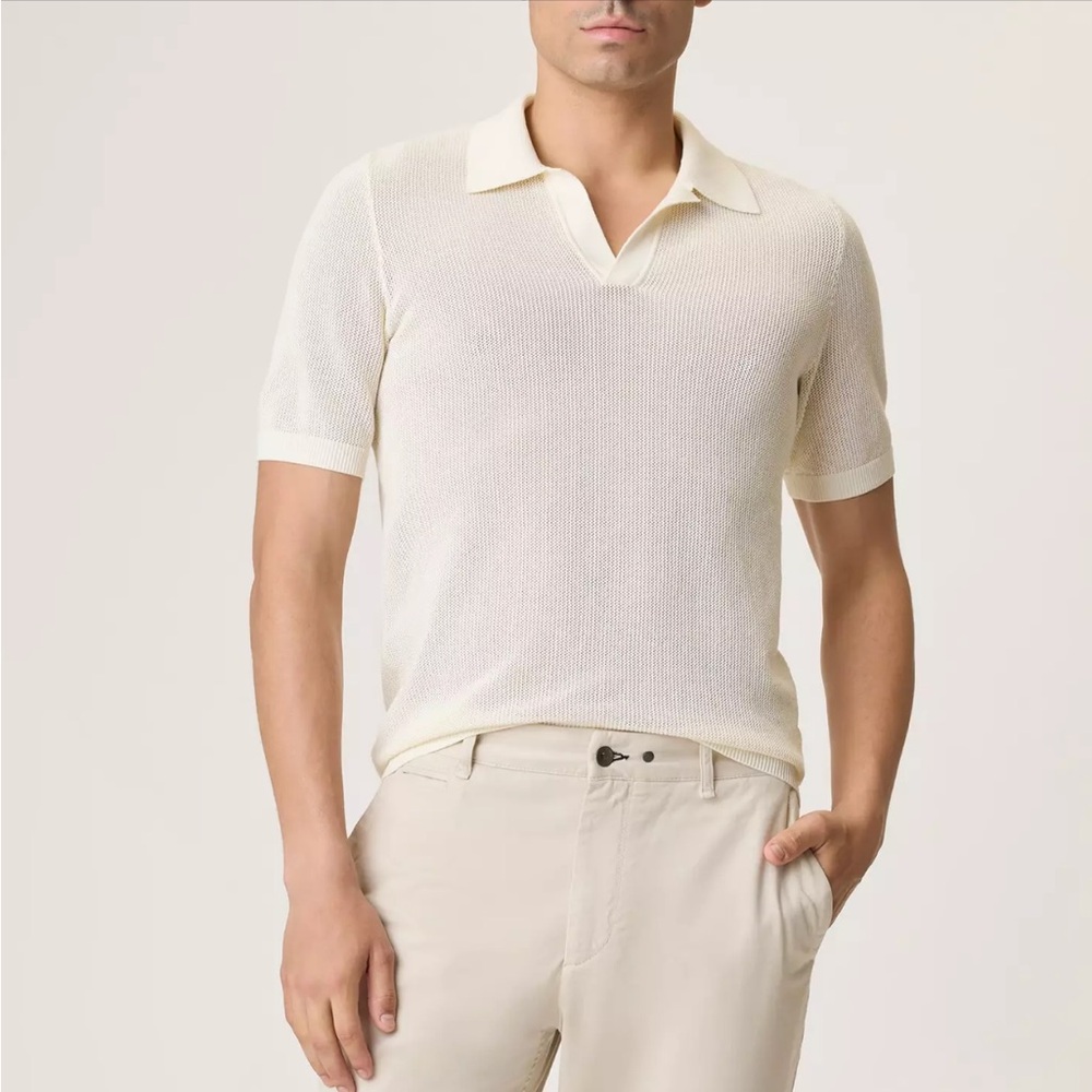 rag & bone Willy Mesh Polo Short Ivory Men’s Medium M